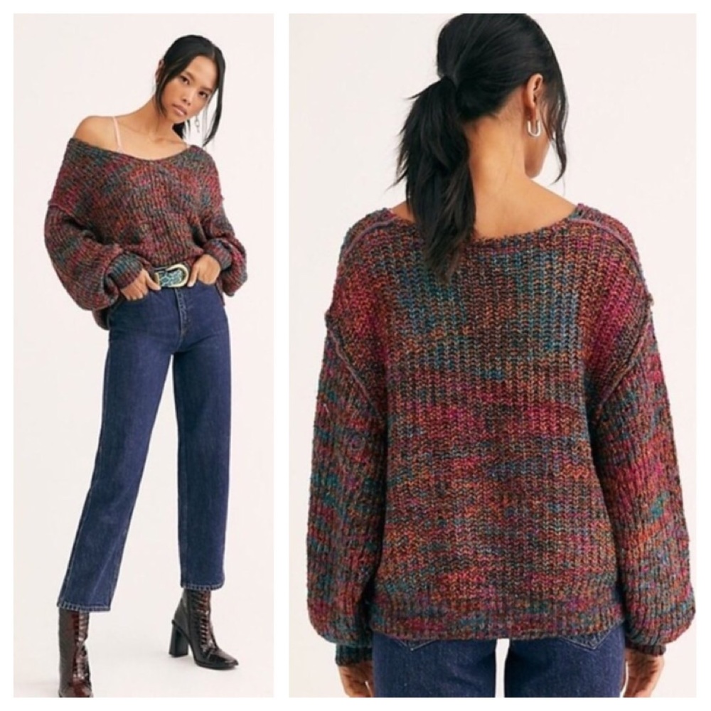 Free People Highland V-Neck Atlantis Combo— Large NWT